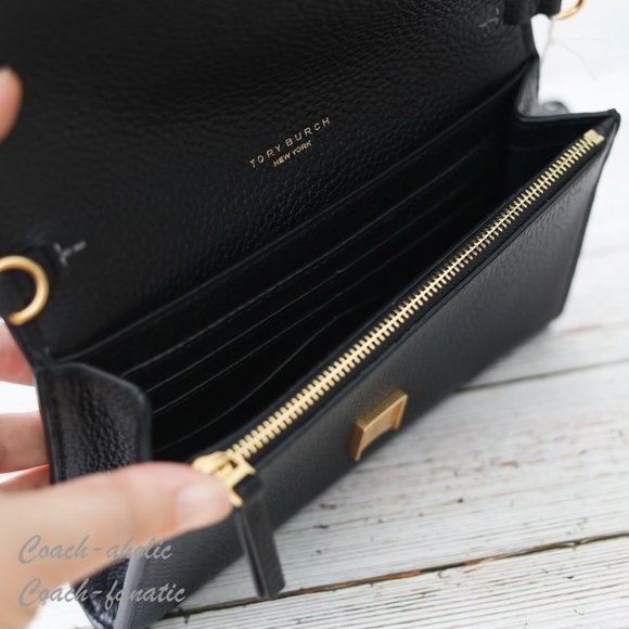NWT Tory Burch Thea Small Pebble Leather Flat Wallet Crossbody in Black - Picture 10 of 12